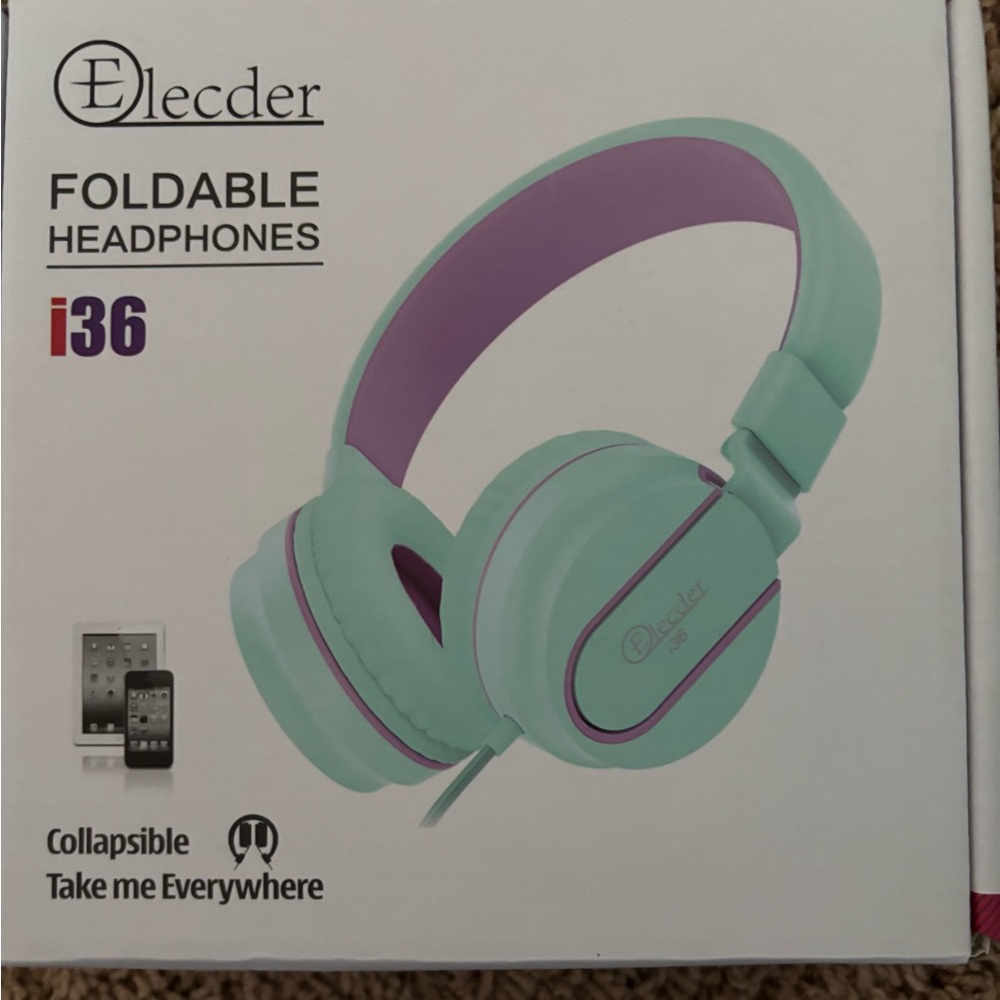 Elecder i36 Foldable Headphones - Mint and Purple